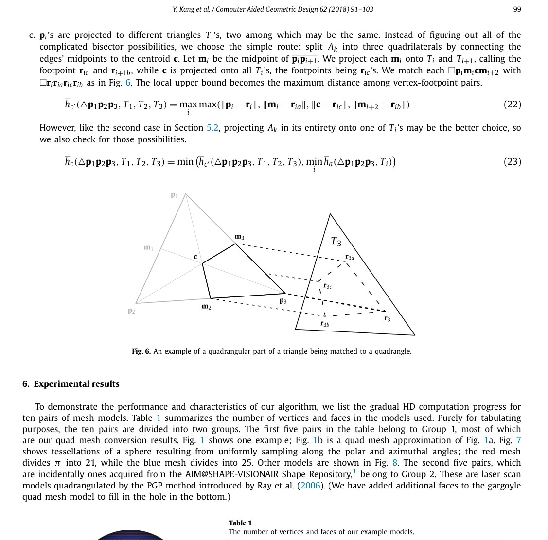 Hausdorff Distance from Triangle Mesh to Quad Mesh